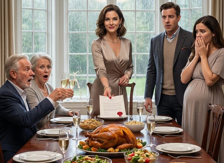  Lors d’un dîner de famille, ma sœur a annoncé qu’elle était enceinte de mon mari. Mes parents ont débouché le champagne, me disant de « me mettre à l’écart pour le bien du bébé ». Mon mari m’a tendu des valises déjà prêtes. Je n’ai pas crié. Je leur ai simplement remis un document légal. Ils pensaient que mon grand-père, décédé, avait légué la propriété à mon père. Ce n’était pas le cas. Il m’a légué la maison de 5 millions de dollars. « Vous avez tous 24 heures pour quitter les lieux », ai-je dit en souriant.