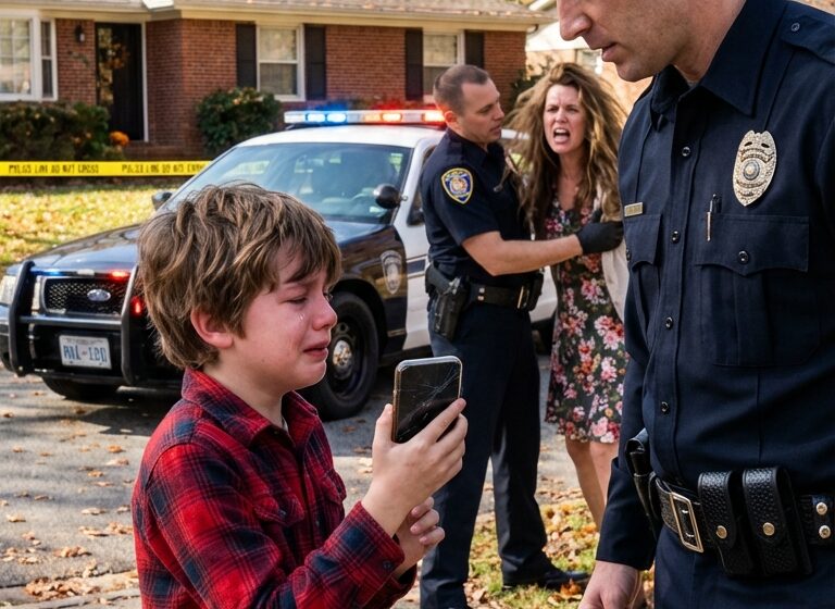  I agreed to babysit my sister’s seven-year-old for one night. The next morning, police knocked on my door. “You’re under arrest for kidnapping.” Behind them, my sister was sobbing, claiming I’d taken her son without permission. I stood there frozen—until my nephew stepped forward, hands trembling. “Officer… please look at this.”