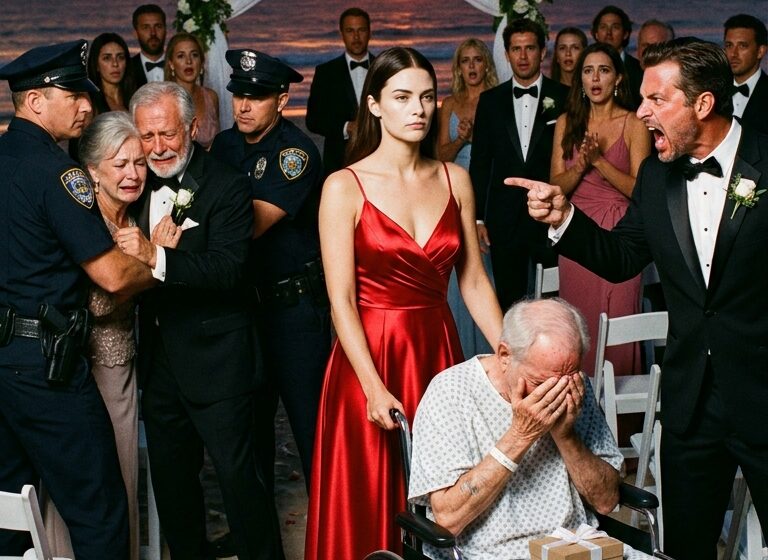  My grandfather flew six hours to attend my brother’s wedding—but my parents sat him behind the trash cans. My mother hissed, ‘That old beggar will embarrass us.’ When I spoke up, she slapped me and threw me out. Five minutes later, when a convoy of bulletproof SUVs crashed the gates, my dear family could not stop screaming…