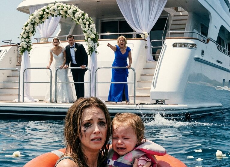  At my sister’s wedding, my mom shoved her ‘single mom’ daughter and ‘orphan ‘ granddaughter off the deck into the freezing harbor. “Your sister married a CEO—unlike you, who only brings shame to us,” my mother sneered. My father roared, “Know your place!” The 100 elite guests actually laughed and clapped. But their laughter died 2 minutes later when 3 black helicopters surrounded the yacht… and a secret billionaire stepped out to destroy their entire life…