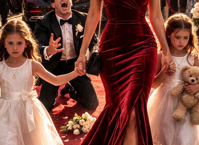  My ex-husband invited me to his wedding to humiliate me, telling me to wear my “best thrift store dress.” He didn’t know I had become a billionaire. I arrived in a Rolls-Royce wearing a blood-red gown and diamonds, holding hands with the twin daughters he abandoned. I handed him a gift at the altar. He opened it, his face turned ghost-white, and he fell to his knees screaming, “No! This is impossible!” as his bride fled in horror.