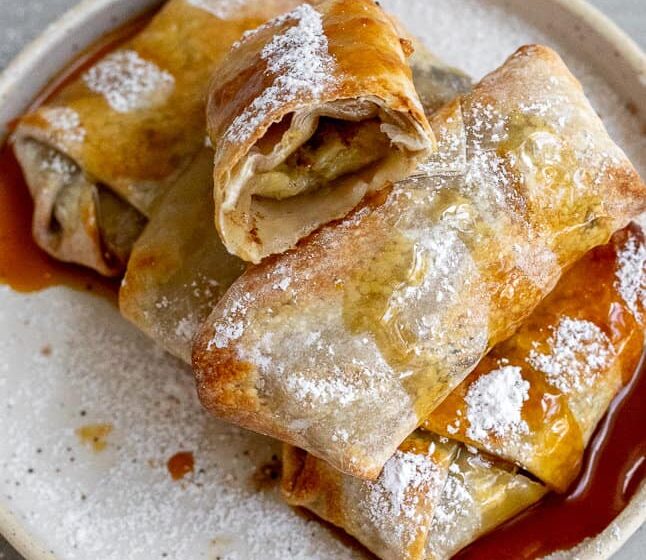  🍌 Crispy Air-Fried Banana Split Egg Rolls 🍫