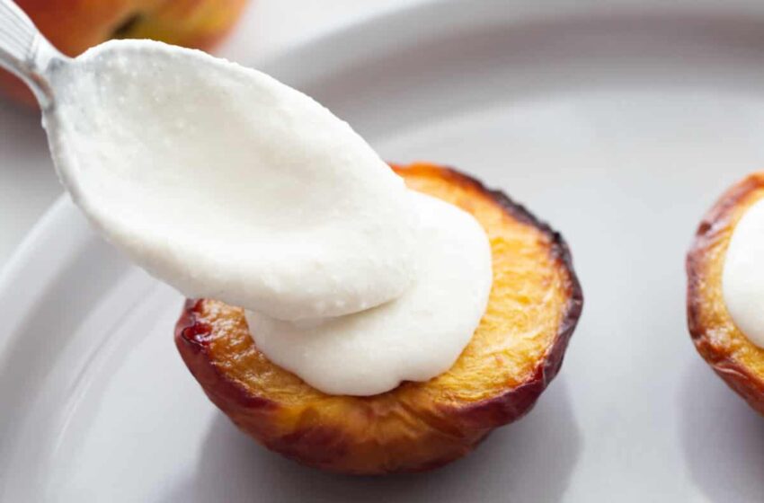  🍑 Air-Fried Honey-Thyme Roasted Peaches with Vanilla Ricotta 🍯