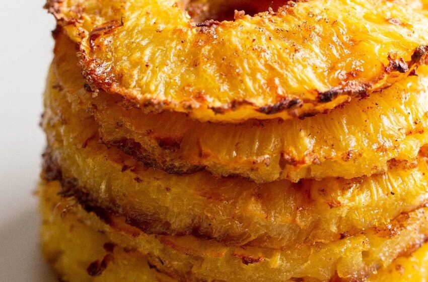  🍍 Air-Fried Chili-Lime Pineapple Rings with Coconut Cream 🥥