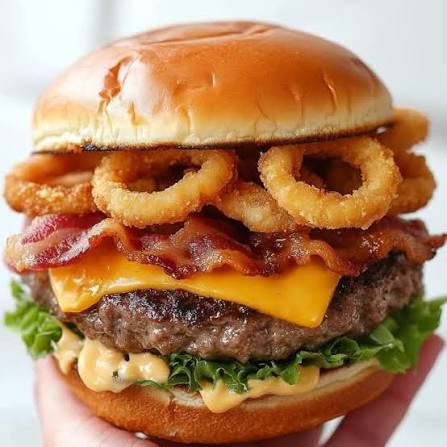 🧅 Crispy Onion-Ring Loaded Burgers 🍔