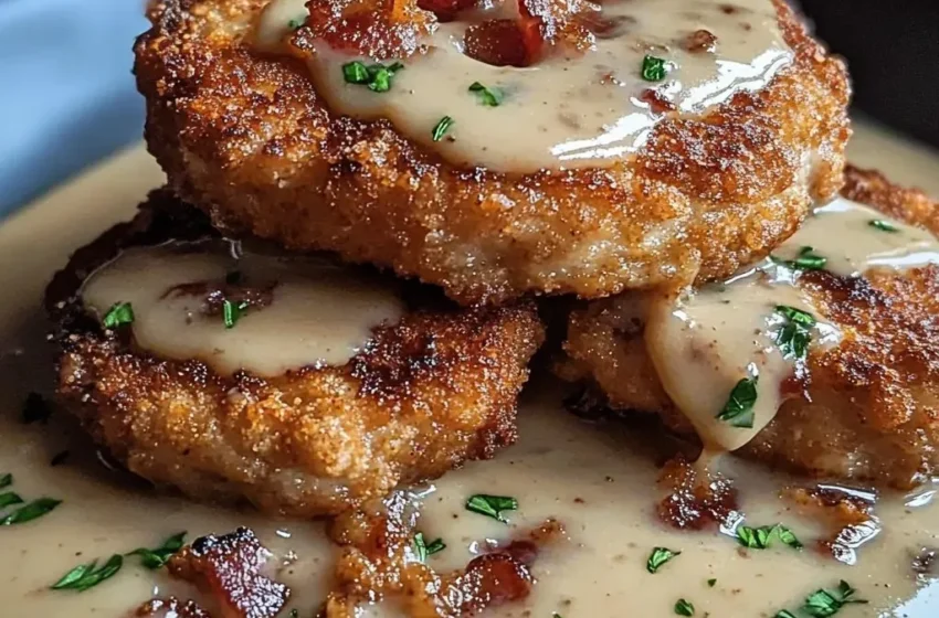  Country Fried Pork Chops with Bacon Gravy