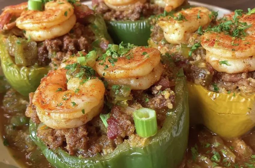  🌶️🦐 Cajun Surf & Turf Stuffed Peppers 🦀🥩