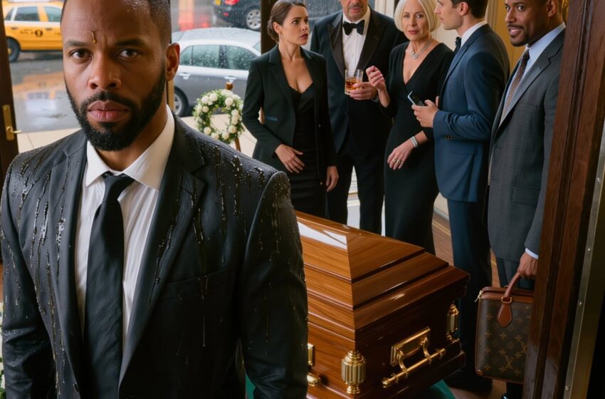  They forced a grieving history teacher to stand in the rain outside his own father’s funeral while his wife stayed silent because they thought he was too poor to belong, until one lawyer opened the will and their perfect rich-family smiles began to collapse forever