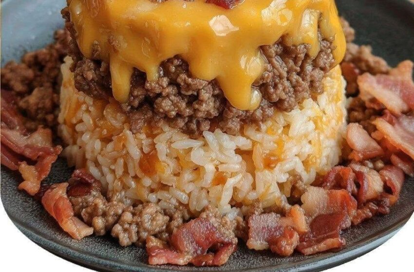  🍔🥓 Bacon Cheeseburger Rice Stack 🧀🍚