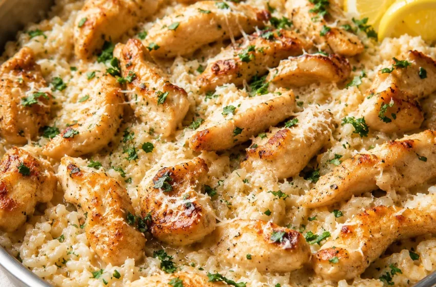  🍋🧄 Chicken Scampi with Garlic Parmesan Rice 🍗🧀