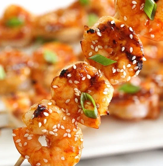  🦐 Air-Fried Gochujang Glazed Shrimp Skewers 🇰🇷